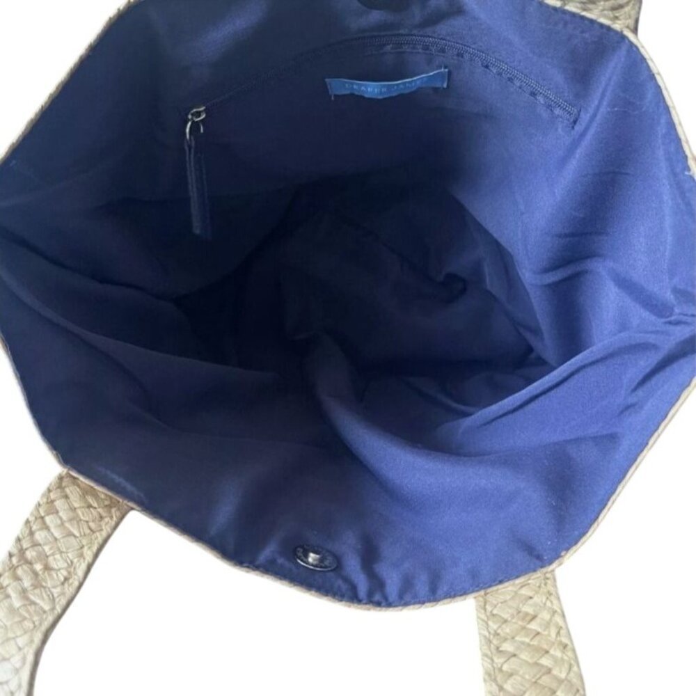 Draper James Everyday Straw Bag Limited Edition Tote Shoulder Blue Scarf Retired - Picture 5 of 5